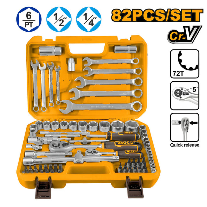 82pcs/Set 1/4 inches | 1/2 inches Socket Set High Quality Cr-V Steel Material HKTS42802 IHT