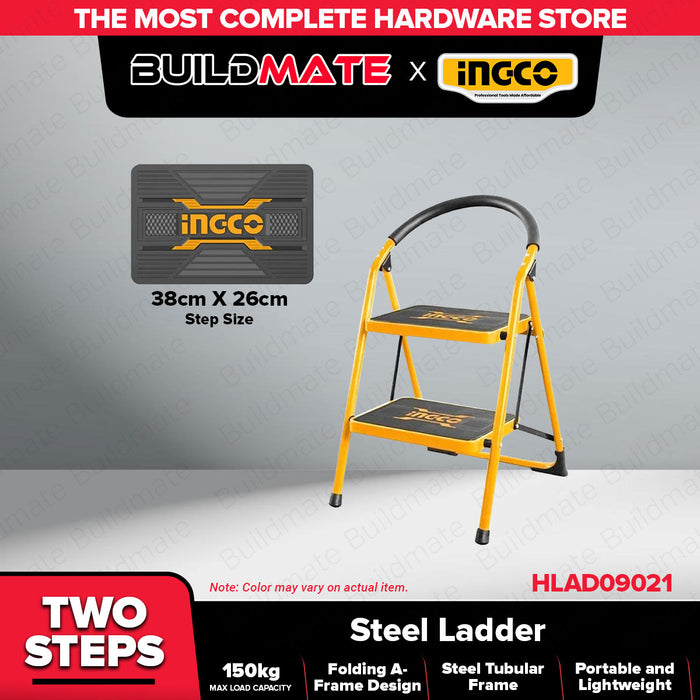 BUILDMATE Ingco Wide Steel Ladder 2 / 3 / 4 STEPS 150KG Capacity Household Indoor Outdoor Climbing Ladder Non-slip • IHT