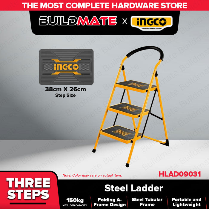 BUILDMATE Ingco Wide Steel Ladder 2 / 3 / 4 STEPS 150KG Capacity Household Indoor Outdoor Climbing Ladder Non-slip • IHT