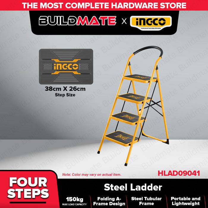 BUILDMATE Ingco Wide Steel Ladder 2 / 3 / 4 STEPS 150KG Capacity Household Indoor Outdoor Climbing Ladder Non-slip • IHT