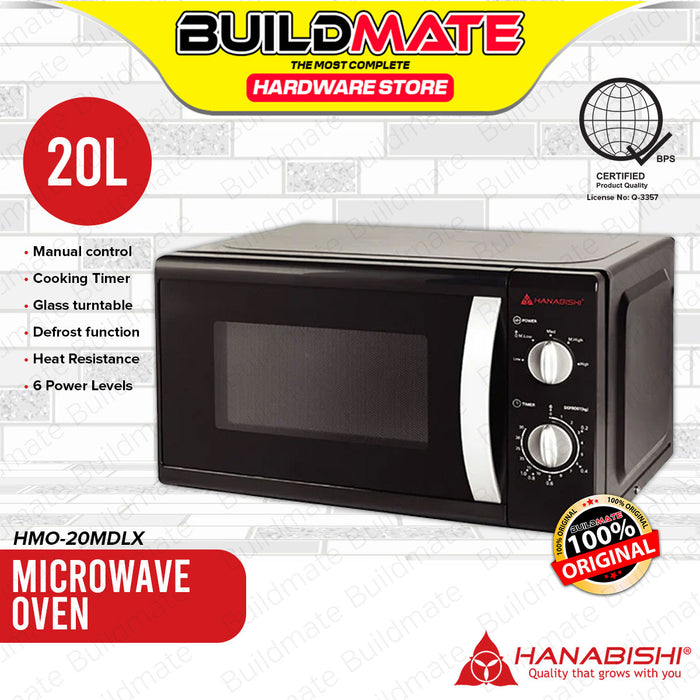 BUILDMATE Hanabishi Manual Microwave Oven 20L with Defrost Function & 6 Power Levels Kitchen Appliance HMO-20MDLX3