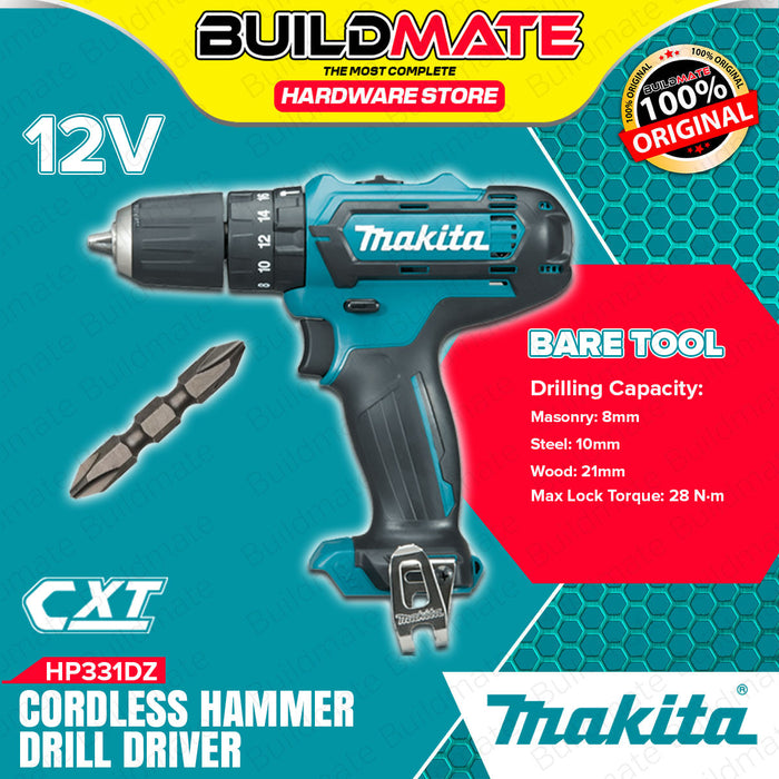 [BARE TOOL] BUILDMATE Makita Lithium-Ion 12V Max Cordless Hammer Drill Driver 10mm (3/8") CXT Drilling and Fastening Power Tools HP331DZ