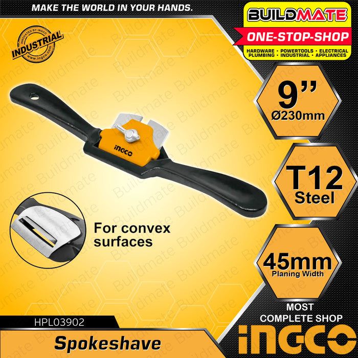 BUILDMATE Ingco Spoke Shave Flat Base 9" Inch 230mm FLAT | CONVEX Surface Spokeshave Wide High Carbon Blade Wood Planer Carving Woodworking Plane Trimming Perfect for Wood Craft, Wood Craver, Wood Working HPL03901 | HPL03902 • IHT