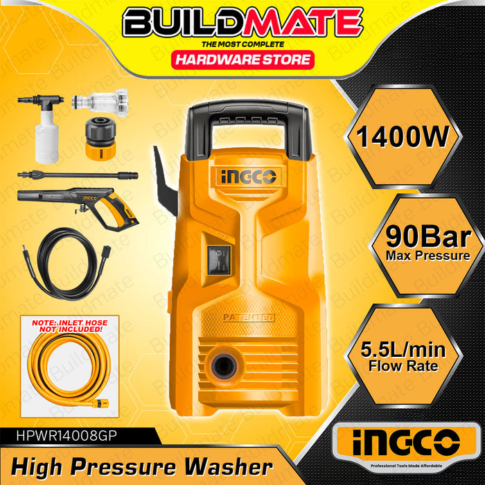 BUILDMATE Ingco 1200W / 1400W High Pressure Washer 1300psi Heavy Duty Car Wash Power Water Cleaner Sprayer For Home Use HPWR12008P / HPWR14008GP - IPT