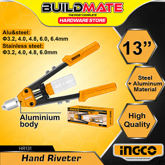 BUILDMATE Ingco Hand Riveter 13" Inch  Aluminum Body Hand Tool For Metal Working HR131 - IHT