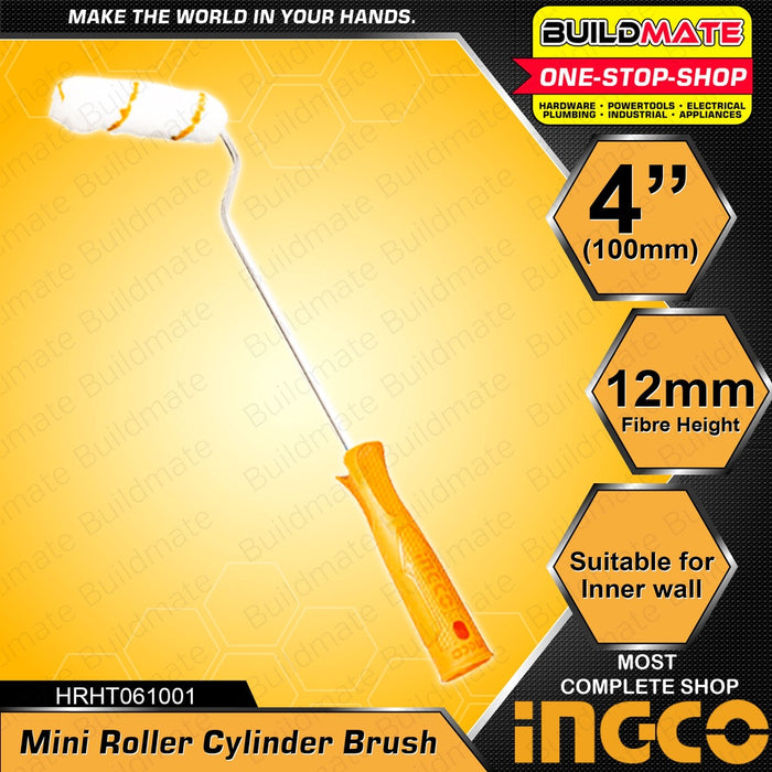 BUILDMATE Ingco Mini Acrylic Cylinder Baby Roller Paint Brush 4" Inches 100mm for Inner Wall • IHT