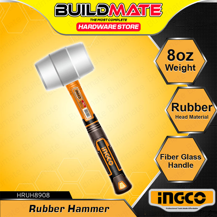 BUILDMATE Ingco Rubber Hammer 8oz / 16oz Non-Marring and Non Spark Rubber Mallet with Fiberglass Handle SOLD PER PIECE - IHT