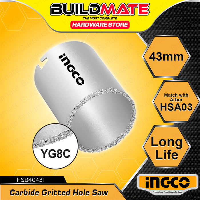 BUILDMATE Ingco Carbide Gritted Hole Saw 33mm - 83mm Alloy Steel Blade Heavy Duty Abrasive Hole Cutter SOLD PER PIECE - IHT