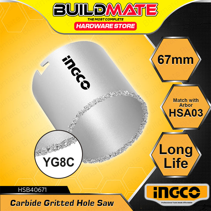 BUILDMATE Ingco Carbide Gritted Hole Saw 33mm - 83mm Alloy Steel Blade Heavy Duty Abrasive Hole Cutter SOLD PER PIECE - IHT