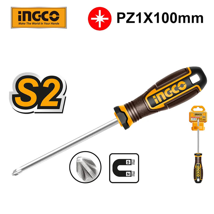 INGCO Pozidriv Philips Screwdriver (Round Shank) PZ1 x 100mm HSDPZ1100 IHT
