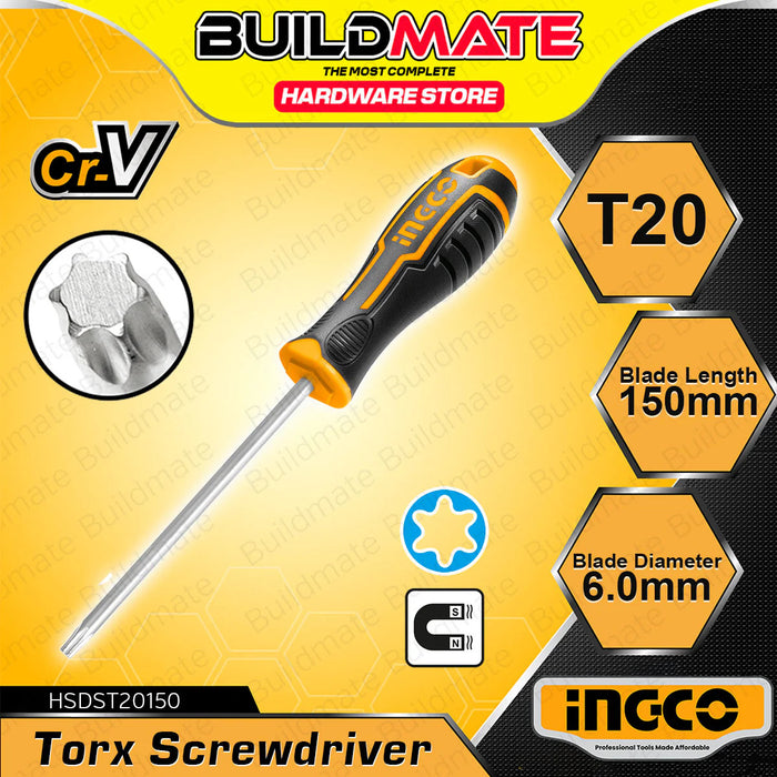 BUILDMATE Ingco Torx Screwdriver T20x150mm Cr-V Star Screwdrivers Hand Tools SOLD PER PIECE  HS28T20150 / HSDST20150 - IHT