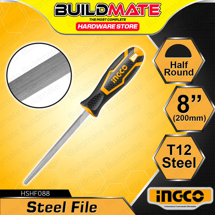 BUILDMATE Ingco Steel File 200mm (8") Round / Triangle / Half-Round T12 Metalworking Edges Shaping File  Filing Tool  SOLD PER PIECE - IHT