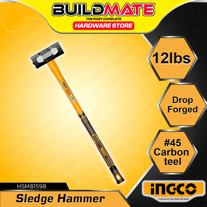 BUILDMATE Ingco Sledge Hammer 10lbs / 12lbs Heavy Duty Drop-Forged High Impact Sledgehammer Demolition Tool for Wall Smashing - IHT