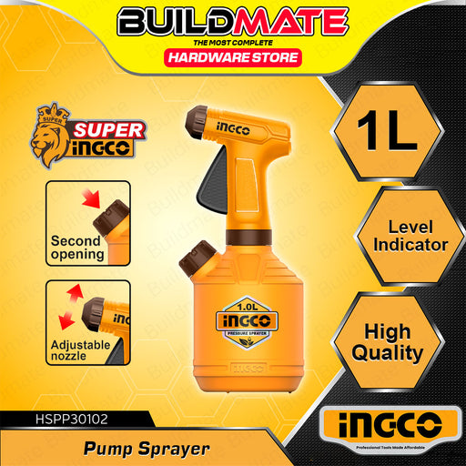 BUILDMATE Ingco Pump Sprayer 1L with Adjustable Nozzle Manual Handheld Portable Jet and Mist Garden Spray Bottle HSPP30102 - IHT