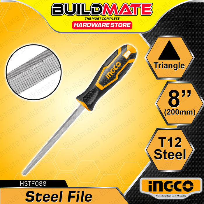 BUILDMATE Ingco Steel File 200mm (8") Round / Triangle / Half-Round T12 Metalworking Edges Shaping File  Filing Tool  SOLD PER PIECE - IHT