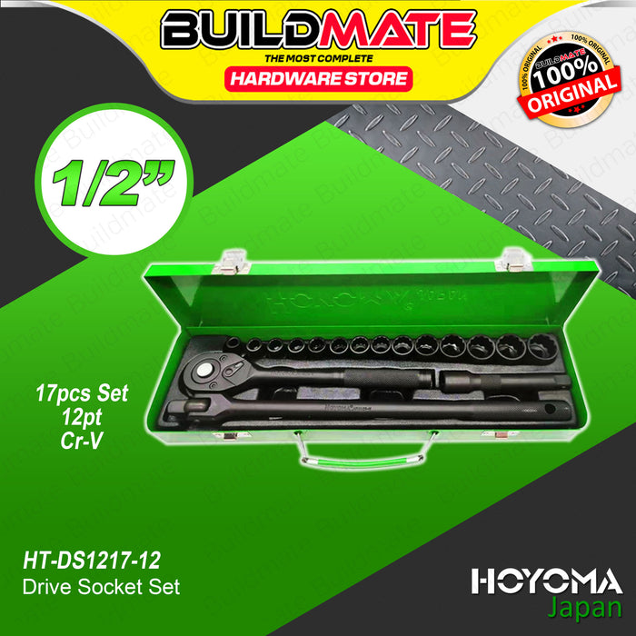 BUILDMATE Hoyoma 17pcs Drive Socket Set 6pt / 12pt Auto Repair Ratchet Drive Wrench Mechanic Tool Set Kit - HYMHT