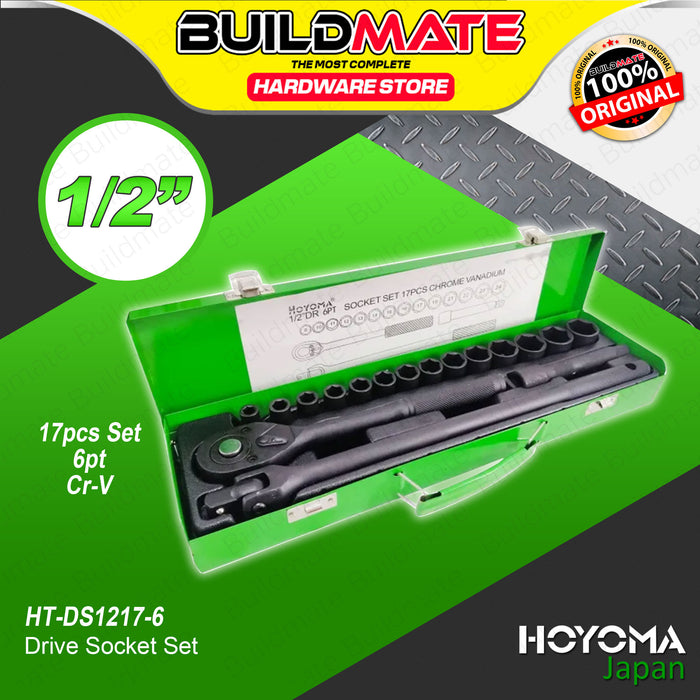 BUILDMATE Hoyoma 17pcs Drive Socket Set 6pt / 12pt Auto Repair Ratchet Drive Wrench Mechanic Tool Set Kit - HYMHT