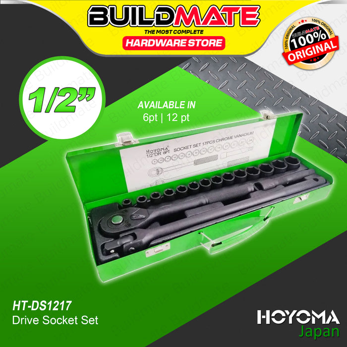 BUILDMATE Hoyoma 17pcs Drive Socket Set 6pt / 12pt Auto Repair Ratchet Drive Wrench Mechanic Tool Set Kit - HYMHT
