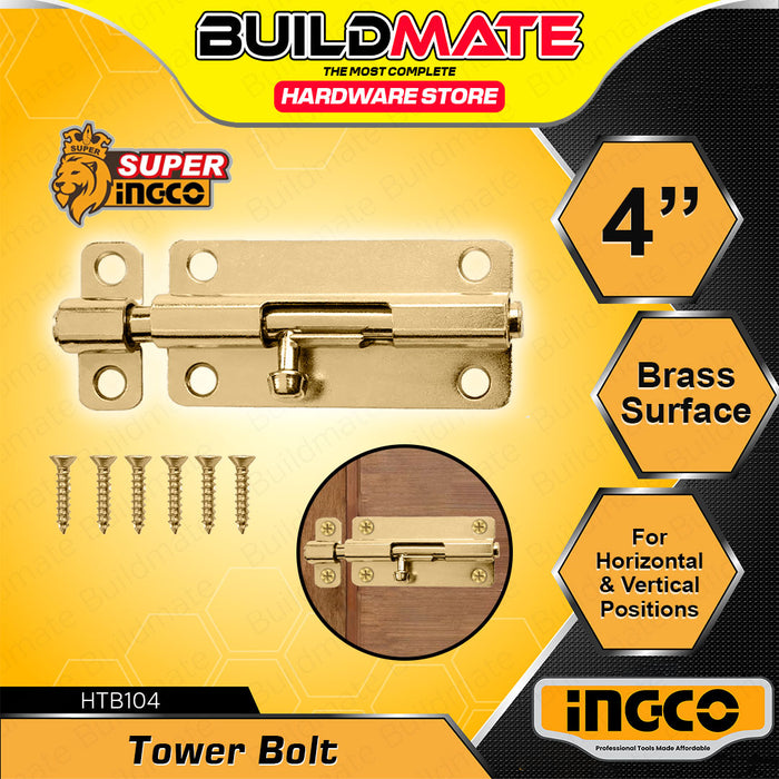 BUILDMATE Ingco Steel Tower Bolt 1.5" - 4" Brass Surface Barrel Latch Lock for Horizontal and Vertical Positions - IHT