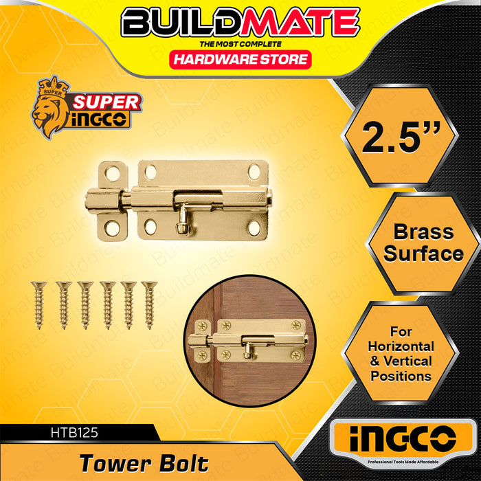 BUILDMATE Ingco Steel Tower Bolt 1.5" - 4" Brass Surface Barrel Latch Lock for Horizontal and Vertical Positions - IHT