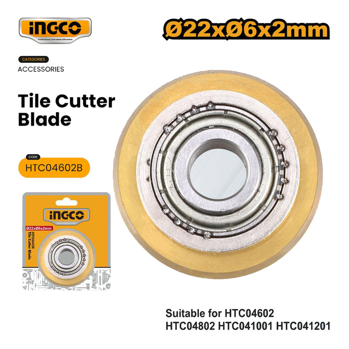 INGCO 22x6x2mm Tungsten Carbide Tile Cutter Blade with Ball Bearing For HTC04602, HTC04802, HTC041001, HTC041201 | HTC04602B - IHT