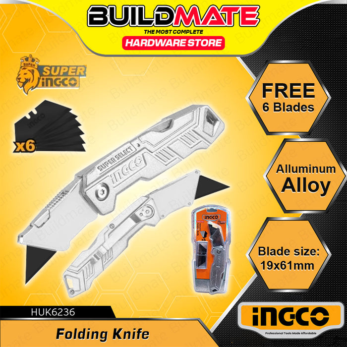 BUILDMATE Ingco Folding Knife Cutters Cutting Blade with 6pcs Blade HUK6236 - IHT