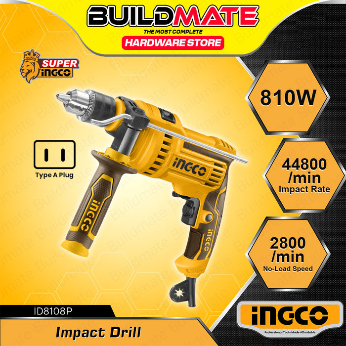 BUILDMATE Ingco Impact Drill 810W / 850W Electric Hammer Drill Keyed Chuck Concrete Drilling and Hammering Impact Barena Power Tool - IPT