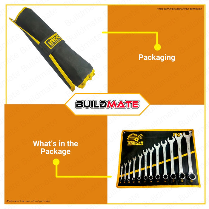BUILDMATE Ingco Combination Spanner Wrench Set Cr-V Heavy Duty Dual Purpose Allen Wrench Repair Hand Tools SOLD PER SET- IHT