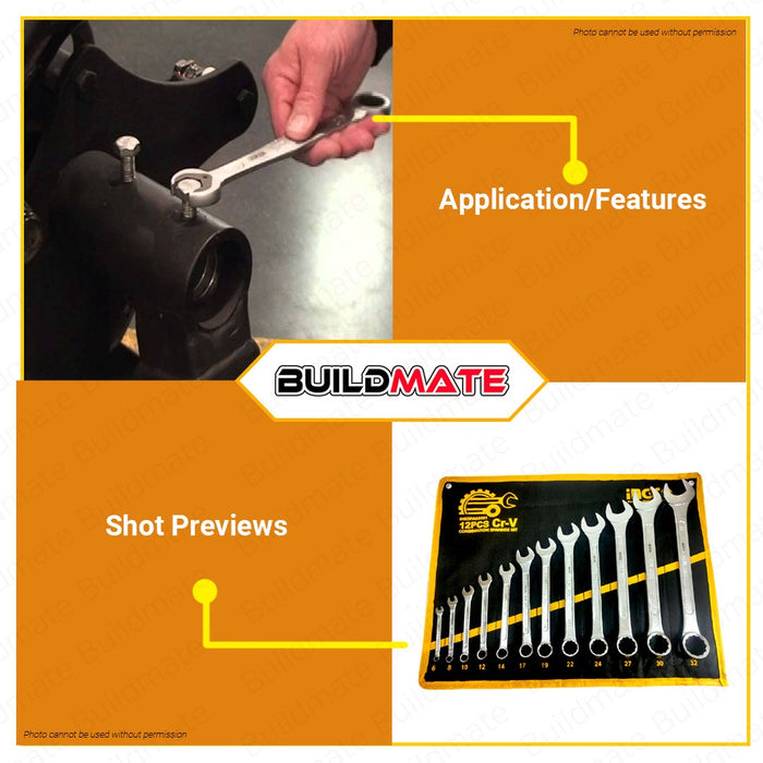 BUILDMATE Ingco Combination Spanner Wrench Set Cr-V Heavy Duty Dual Purpose Allen Wrench Repair Hand Tools SOLD PER SET- IHT