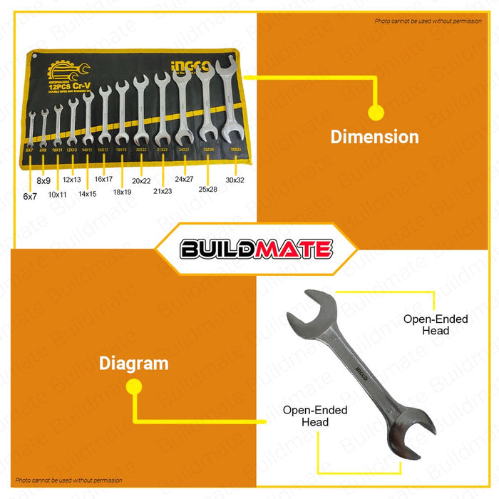 BUILDMATE Ingco Combination Spanner Wrench Set Cr-V Heavy Duty Dual Purpose Allen Wrench Repair Hand Tools SOLD PER SET- IHT