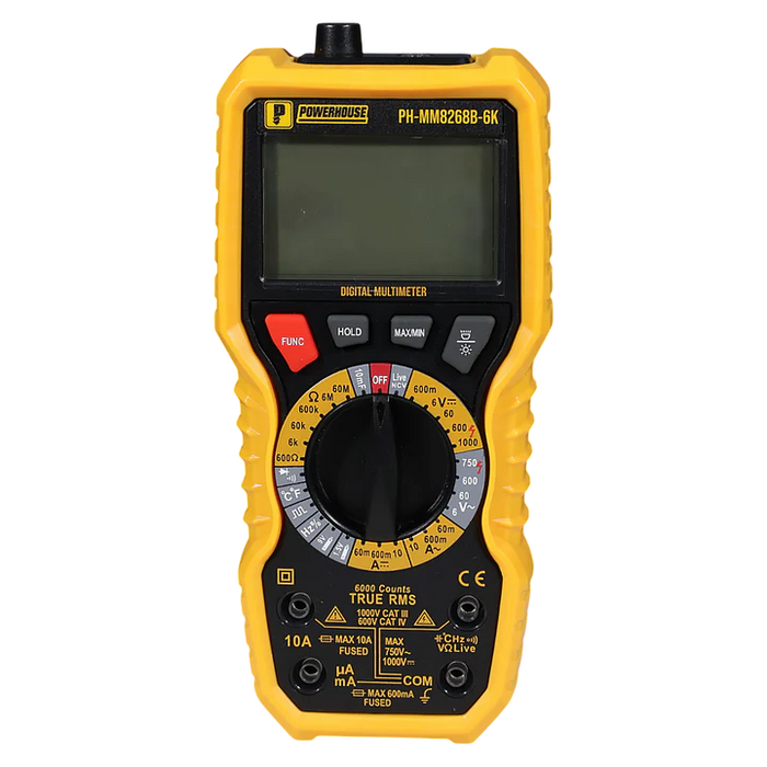 PowerHouse Digital Multimeter 6,000 Counts CAT III 1000V/CAT IV 400V AC/DC Voltage Ac/Dc Current PH-MM8268B-6K  PHHT