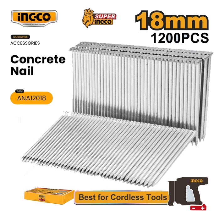 INGCO 1200pcs 18mm Concrete Nails Steel Masonry Pins with Flat Head for CSTLI3805 CSTLI3808 Nailers ANA12018 - IHT | BUILDMATE