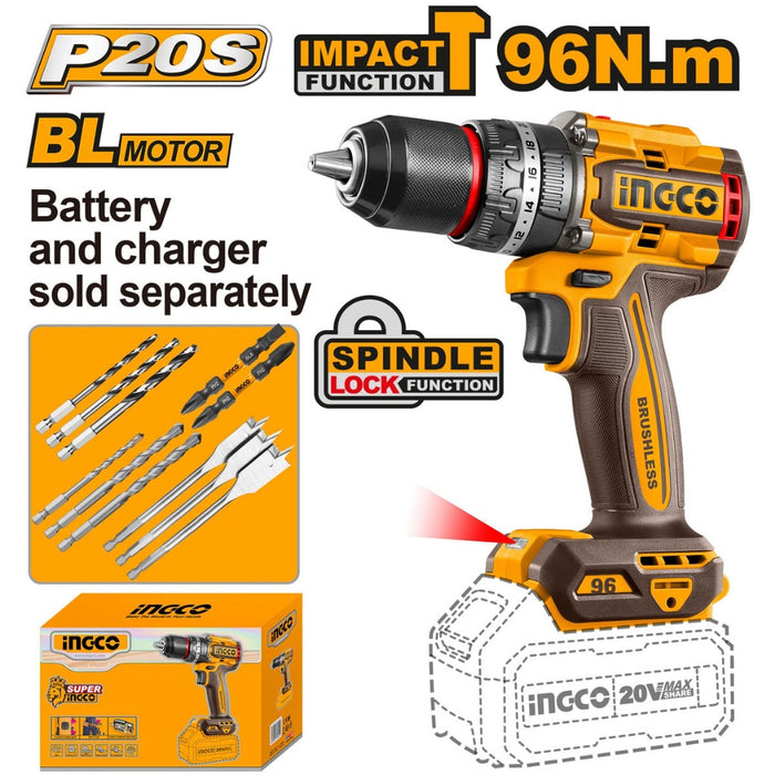 INGCO Brushless Cordless Impact Drill For Repairing Car And Bolt CIDLI209681 ICPT | BUILDMATE