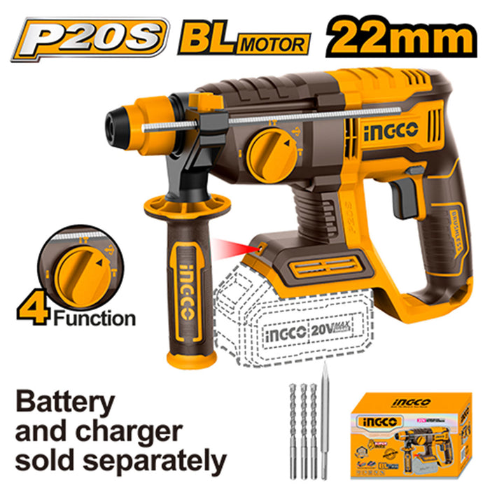 BUILDMATE Ingco Cordless Brushless Rotary Hammer / Angle Grinder with Safety Trigger Switch - IPX