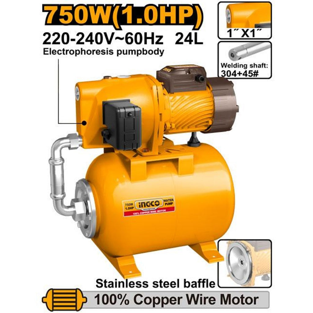 INGCO Water Pump 24L Cylindrical Tank for Home, Farm, Irrigation Use J ...