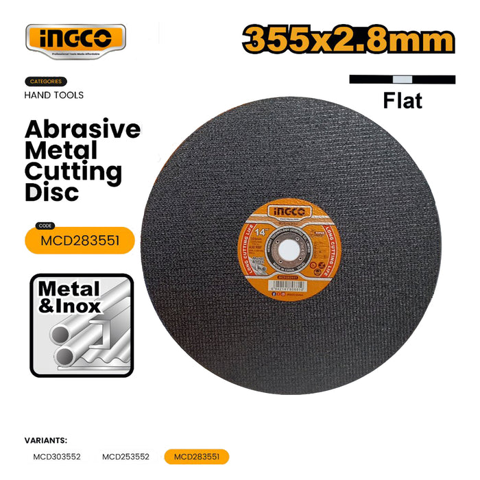 INGCO 14" Abrasive Metal Cutting Disc Cut-off Wheel 355mm Stainless Steel and INOX Chop Saw Blade for Metalworking - IHT