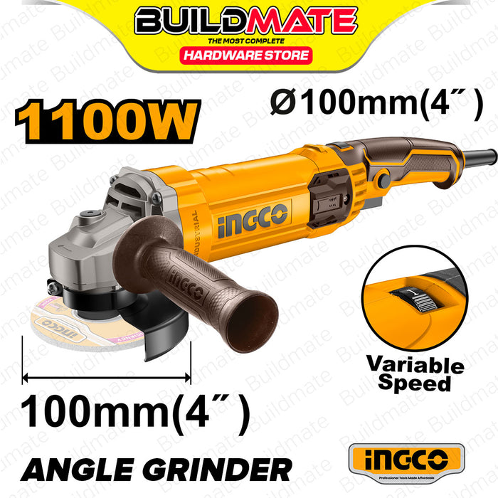 BUILDMATE Ingco Angle Grinder 1010W / 1100W Electric Grinding Machine for Wood, Metal, Stainless Steel Polishing AG101087 / AG1100382 / AG110018 / AG11003857 - IPT
