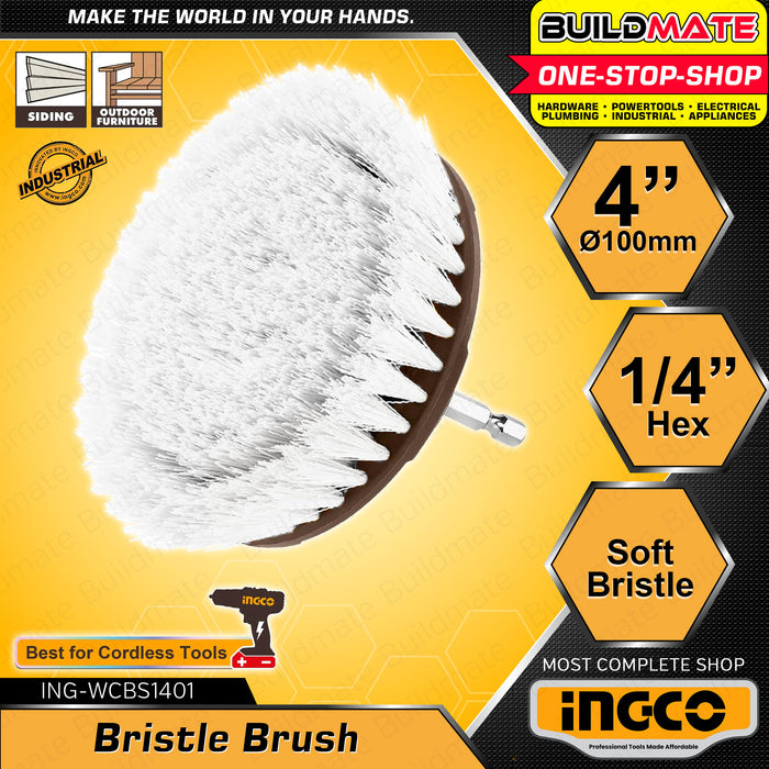 INGCO 4" Soft, Meduim and Hard Bristle Brush 100mm 1/4 Hex Shank Drill Cleaning Brush Cleaner Kit WCBS1401 | WCBM1041 | WCBH1401 •BUILDMATE• IHT
