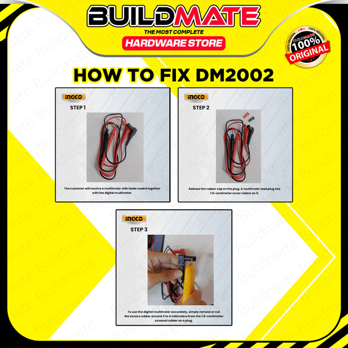 BUILDMATE Ingco Digital Multimeter Tester CAT.III 600V 1999C Multi Tester Multimeter Electric Tester DC Voltage Tester AC Voltage Tester DM2002 | DM6011 | 16PCS/SET Digital Multi Meter Clamp with Electricians Tools Set Screwdrivers COS23025 • IPT