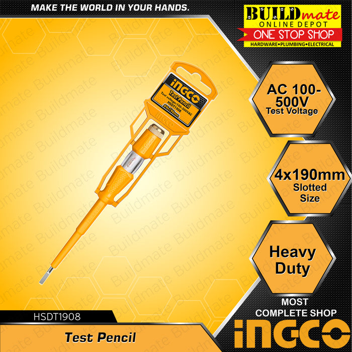 BUILDMATE Ingco Test Pencil AC 100 - 250V | DC6V-12V-24V Automotive Circuit Test Flathead Screwdriver Electric Pen [SOLD PER PIECE] AC Voltage Tester Test Light Circuit Tester Pen Voltage Detector Pen Circuit Tester Tool Hand Tool • IHT