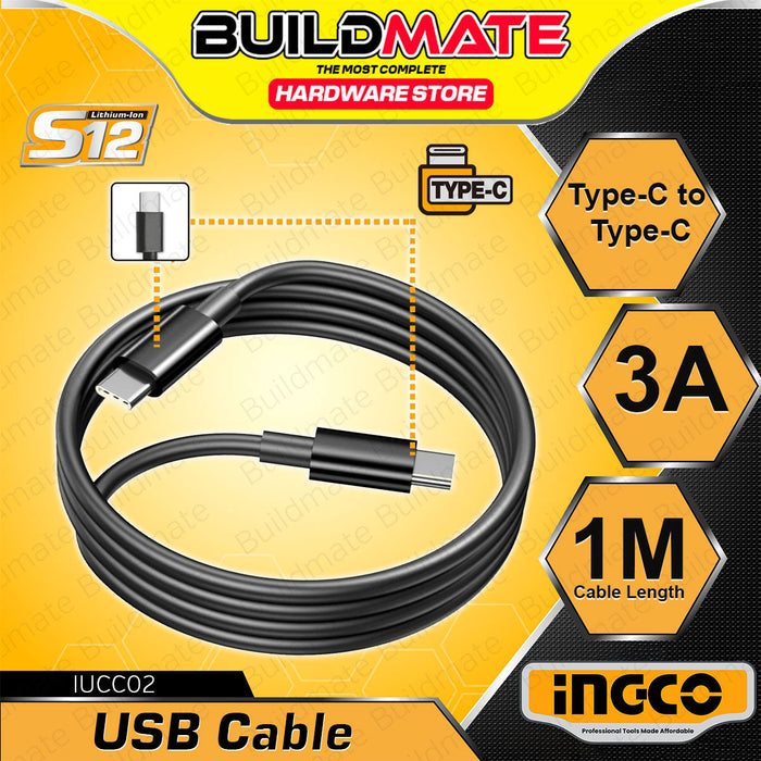 BUILDMATE Ingco 1 Meter USB Cable Type-A To Type-C / Type-C to Type-C Charging Wire Power Supply Cord Data Connector Cable - ICPT