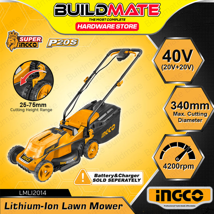 BUILDMATE Ingco Lithium-Ion Cordless 40V Lawn Mower Rechargeable Hand Push Drive Garden Grass Cutter Trimmer Gardening Tool Lawnmower UNIT ONLY LMLI2014 - ICPT