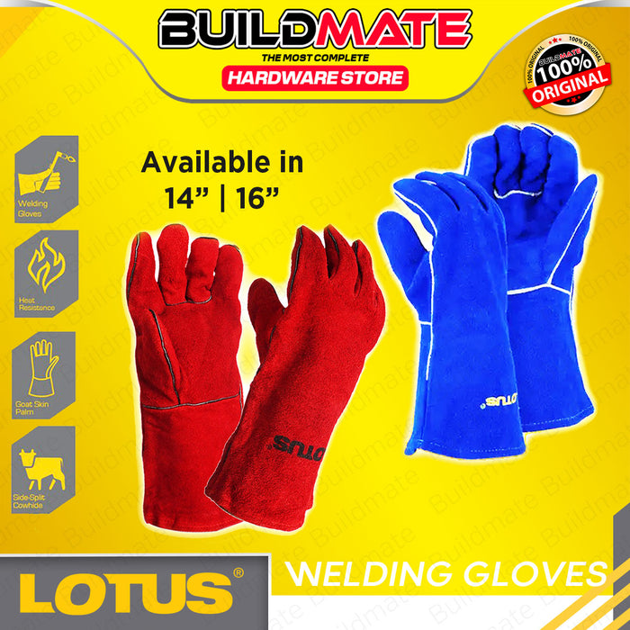 LOTUS Welding Gloves Side Split Cowhide 16" BLUE | 14" RED •BUILDMATE• LHT LUTOS