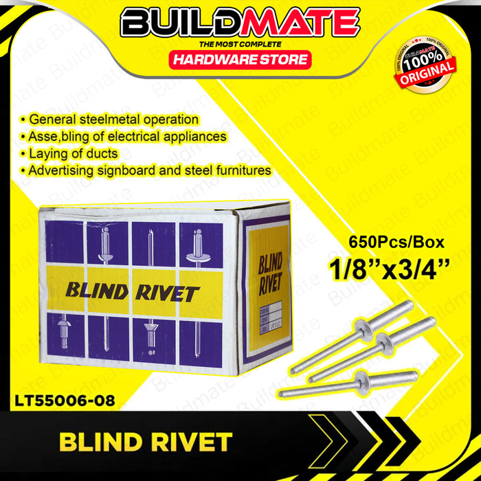 POLONET Aluminum Blind Rivets 1/8"x1/2" | 1/8"x/3/4" | 5/32"x1/2" 650PCS/BOX Pop Rivets •BUILDMATE•