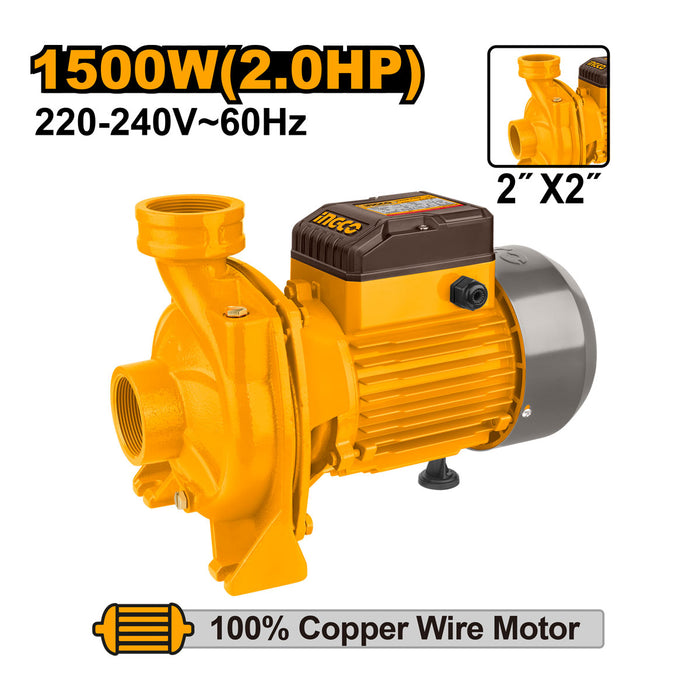 BUILDMATE Ingco Centrifugal Pump 2hp (1500W) Brass / Stainless Steel Impeller Radial Piston Hydraulic Water Pumps Kinetic Rotodynamic Machine - IPT