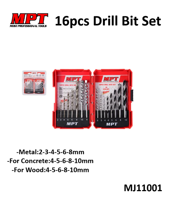 MPT 16pcs Drill Bit Set MJ11001 ACC Tool Set for Drilling • MOST PROFESSIONAL TOOLS •