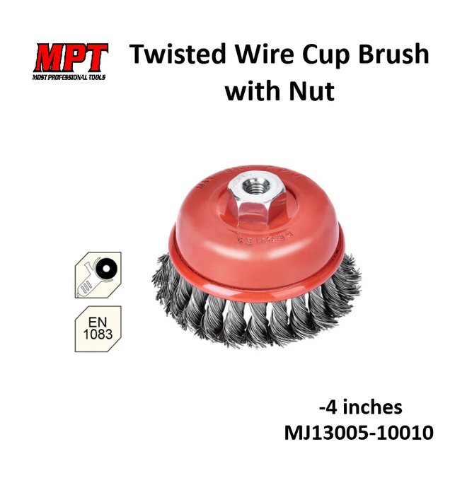 MPT 3" | 4" inches Twisted Wire Cup Brush with Nut MJ13005-7510 | MJ13005-10010 ACC • MOST PROFESSIONAL TOOLS •