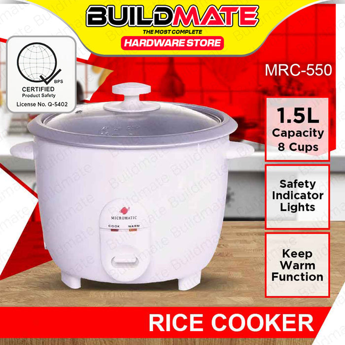 Cookmate Rice Cooker BUILDMATE Micromatic 620W Rice Cooker 1.5L 8 Cups Capacity with Keep W ...