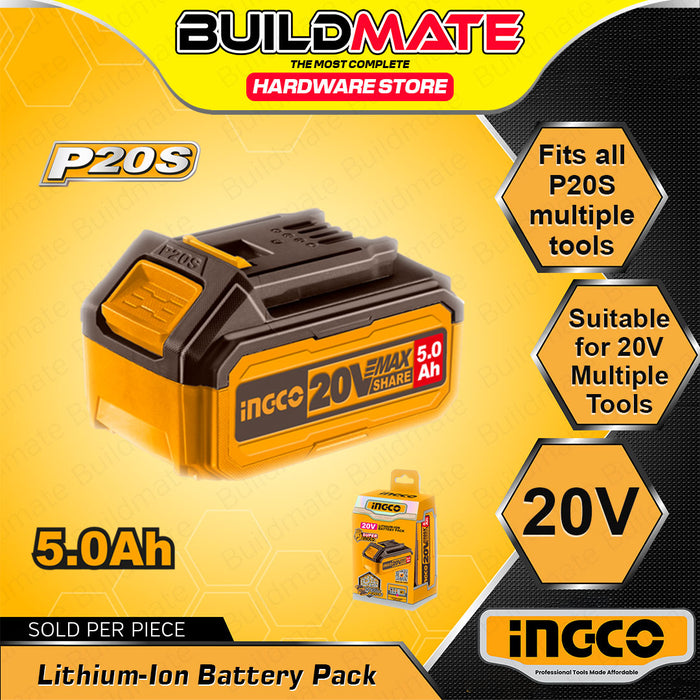 BUILDMATE Ingco 20V Lithium-Ion Battery Pack 5.0Ah Rechargeable Cordless Power Tool Battery FBLI2003 / FBLI20031 - ICPT