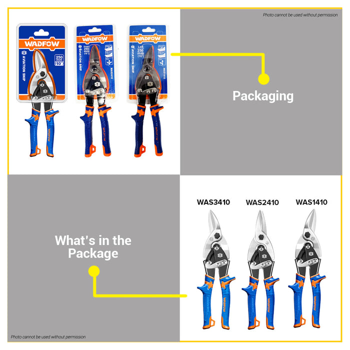 BUILDMATE Wadfow Aviation Snip 250mm Left / Straight / Right Cut Scissor Sheet Metal Hand Shear Cutting Compound Action Tin Snip - WHT